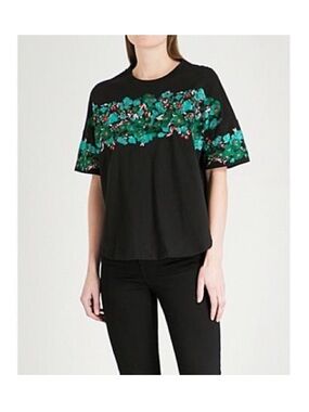 Maje Paris Tenerife Floral Embroidered Boxy T-Shirt Black Size 1 Small